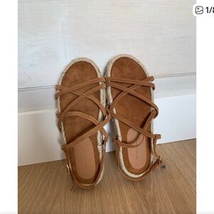 Brochu Walker Tan Suede Crisscross Espadrille Sandals